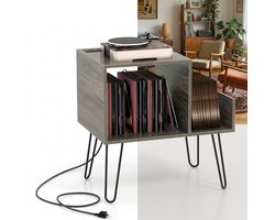 Platenspeler Meubel - LP-kast - Platenspelerkast - Draaitafelstandaard - Platenspelerstandaard - Vintage Displayplank - Grijs