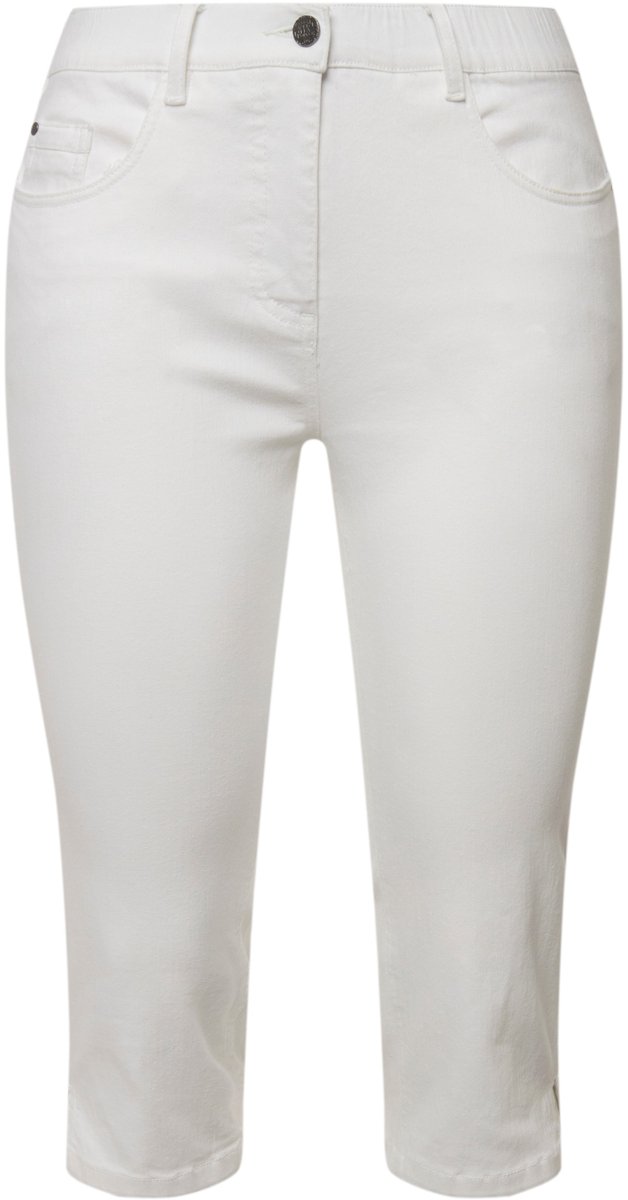 Ulla Popken - Dames - Capri-jeans Sarah smal 5-pocket model zoomsplit - Wit denim - Maat 42