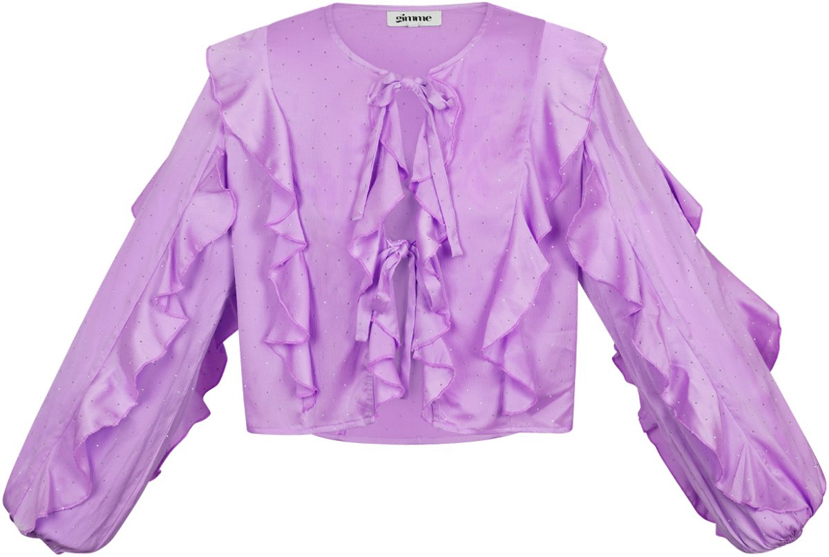 Gimme - blouse - dames - lange mouw - paars - subtiele siersteentjes - striksluiting - Maat L
