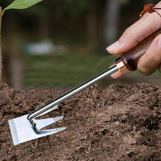 Hand Houtwurm - Tuin Gereedschap - Onkruid Verwijderen - Drie Tanden Ontwerp - 4 x 8 x 4 cm - Zilver — afbeelding 3