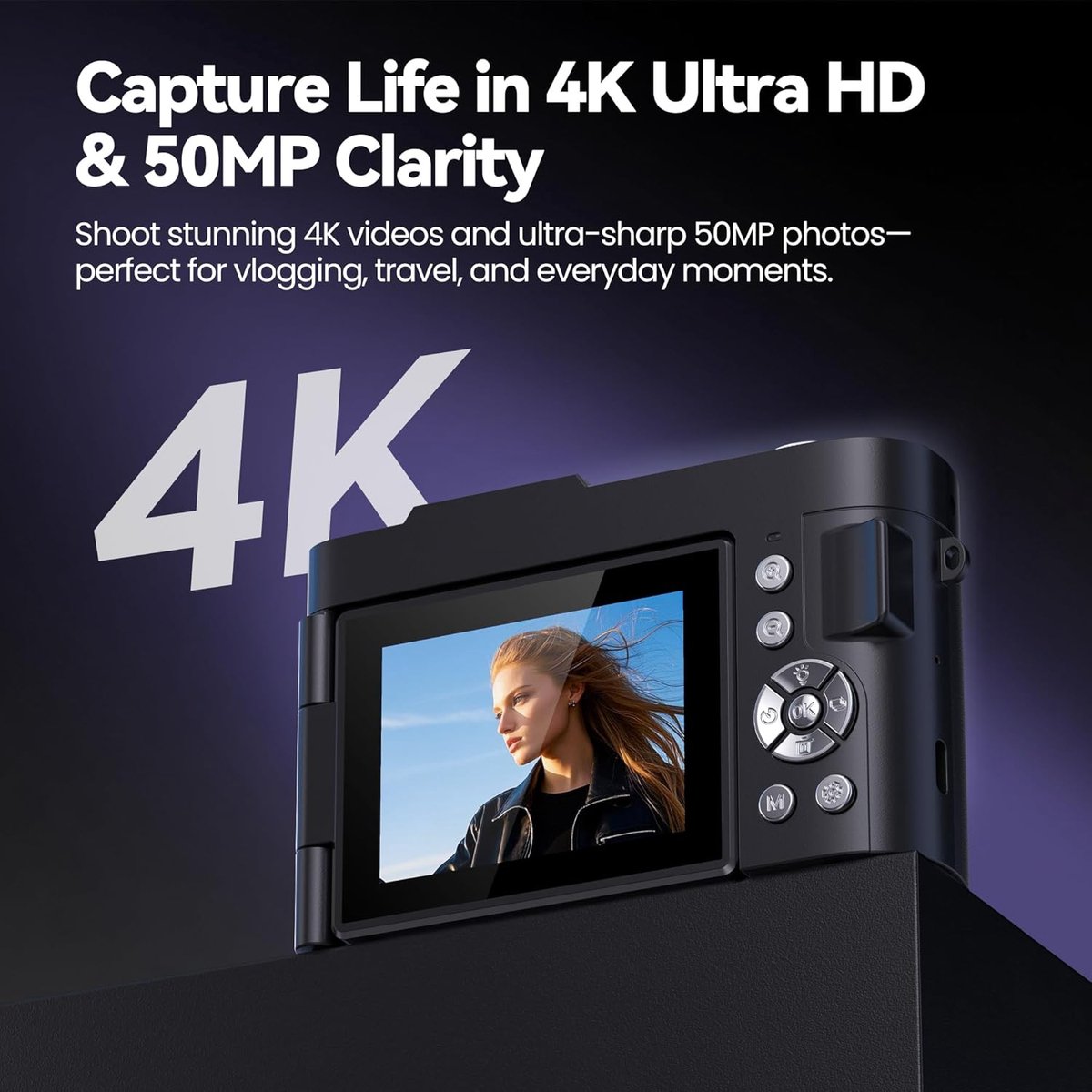 Fiona Digitale camera 4K voor fotografie vlogging: 48MP camera's voor video - 16x zoom fotocamera geschenken voor tieners van 8-16 jaar thumbnail 4
