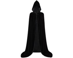 JustValue - Zwarte mantel met capuchon - 150 cm - Verkleedcape voor volwassenen - Halloween