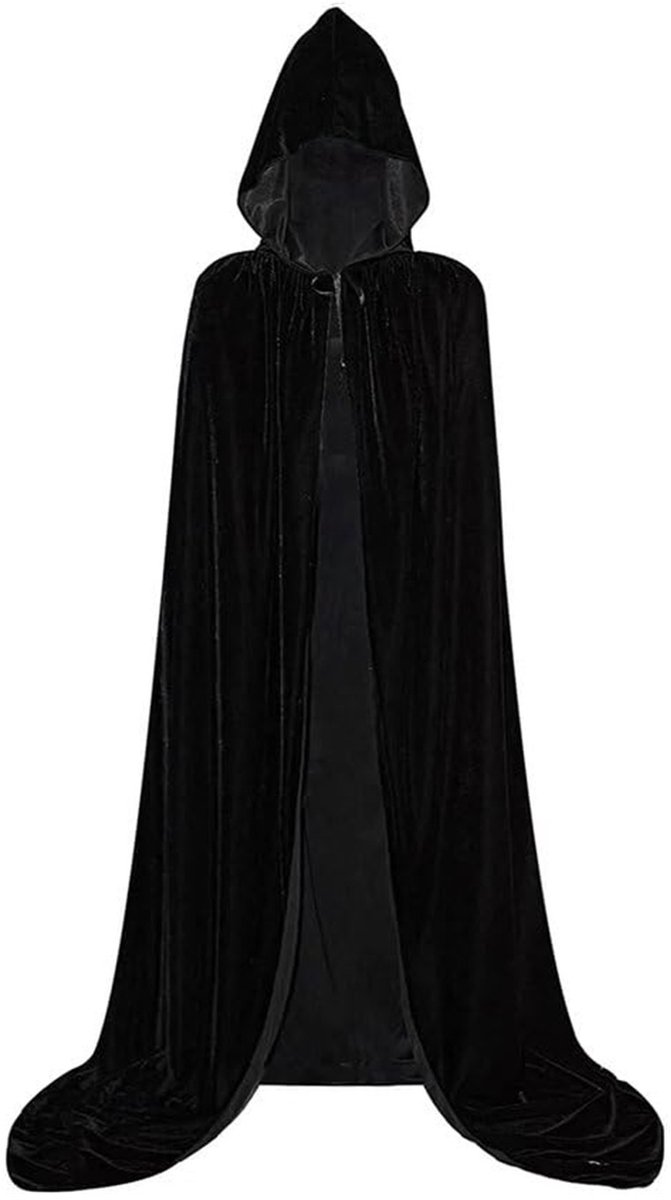 JustValue - Zwarte mantel met capuchon - 150 cm - Verkleedcape voor volwassenen - Halloween