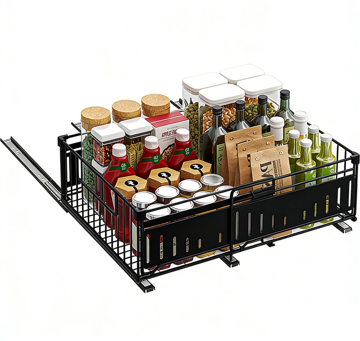 Lemlit Uitschuifbare Keukenkast Organizer - 32,5-49,5 x 39 x 16,5 cm - Telescopische Kastlade met Rails voor Keuken Voorraadkast Badkamer - Zwart