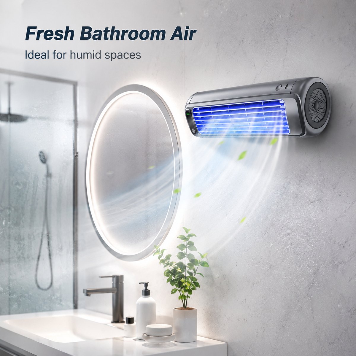 Bobypet - Premium Aircooler Muurmontage - Zonder Boren Ventilator - Energiezuinige Koeler met Drie Snelheden - Draagbare Mobiele Airco Cooler voor Slaapkamer, Keuken en Badkamer - Compacte Wandventilator met Geavanceerde Waterkoeling - grijs thumbnail 5