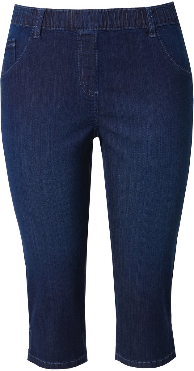 Ulla Popken - Dames - Jeanscapri Sienna strakke pijp elastische tailleband - Donkerblauw denim - Maat 42