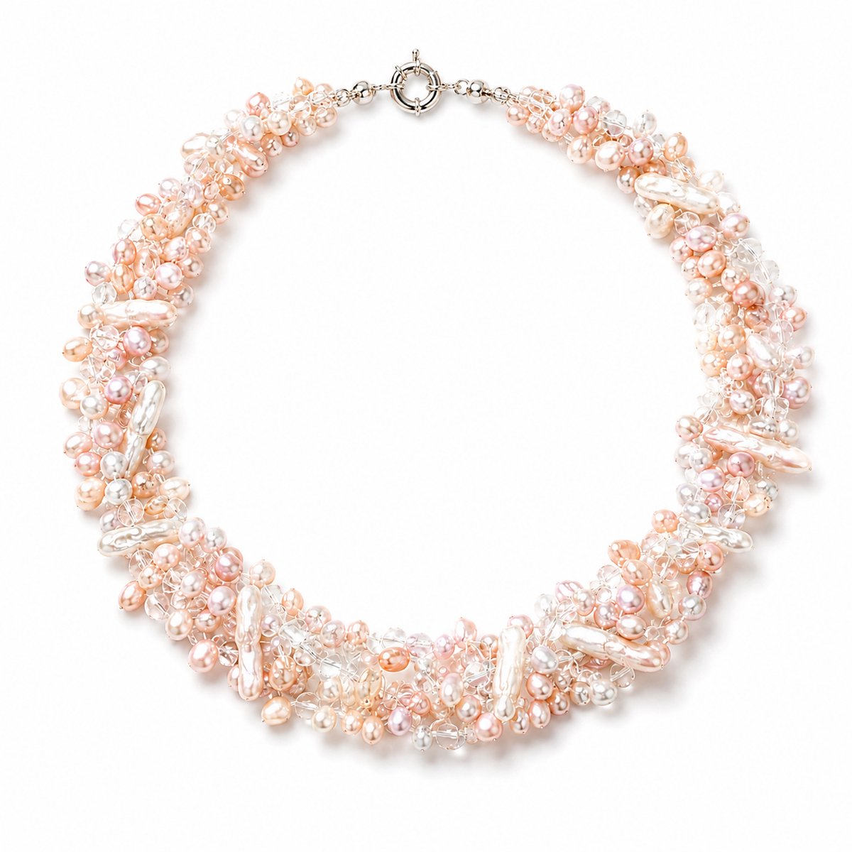 Driestrengs parelketting – elegante dames ketting met parels en transparante details – chique statement collier – feestelijke halsketting