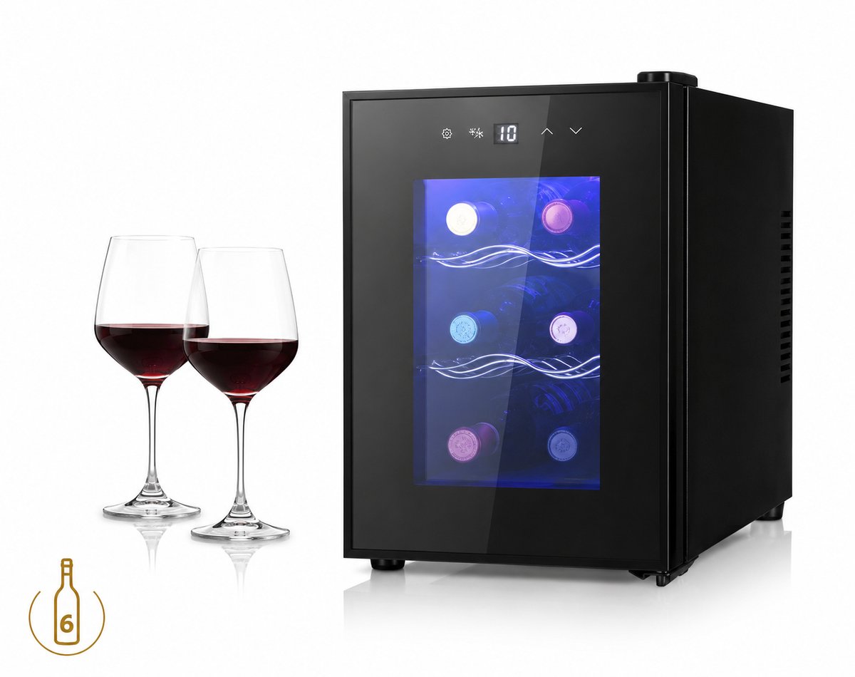 Jurrys Wijnkoeler - Koelkast - Designkoeler - Champagnekoeler - Koelmachine - Luxe - Compact - Led display - Zwart - 51.5x26.5x39cm