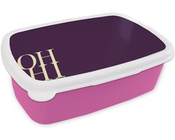 Broodtrommel Roze - Lunchbox Oh hi - Paars - Cursief - Brooddoos 18x12x6 cm - Brood lunch box - Broodtrommels voor kinderen en volwassenen