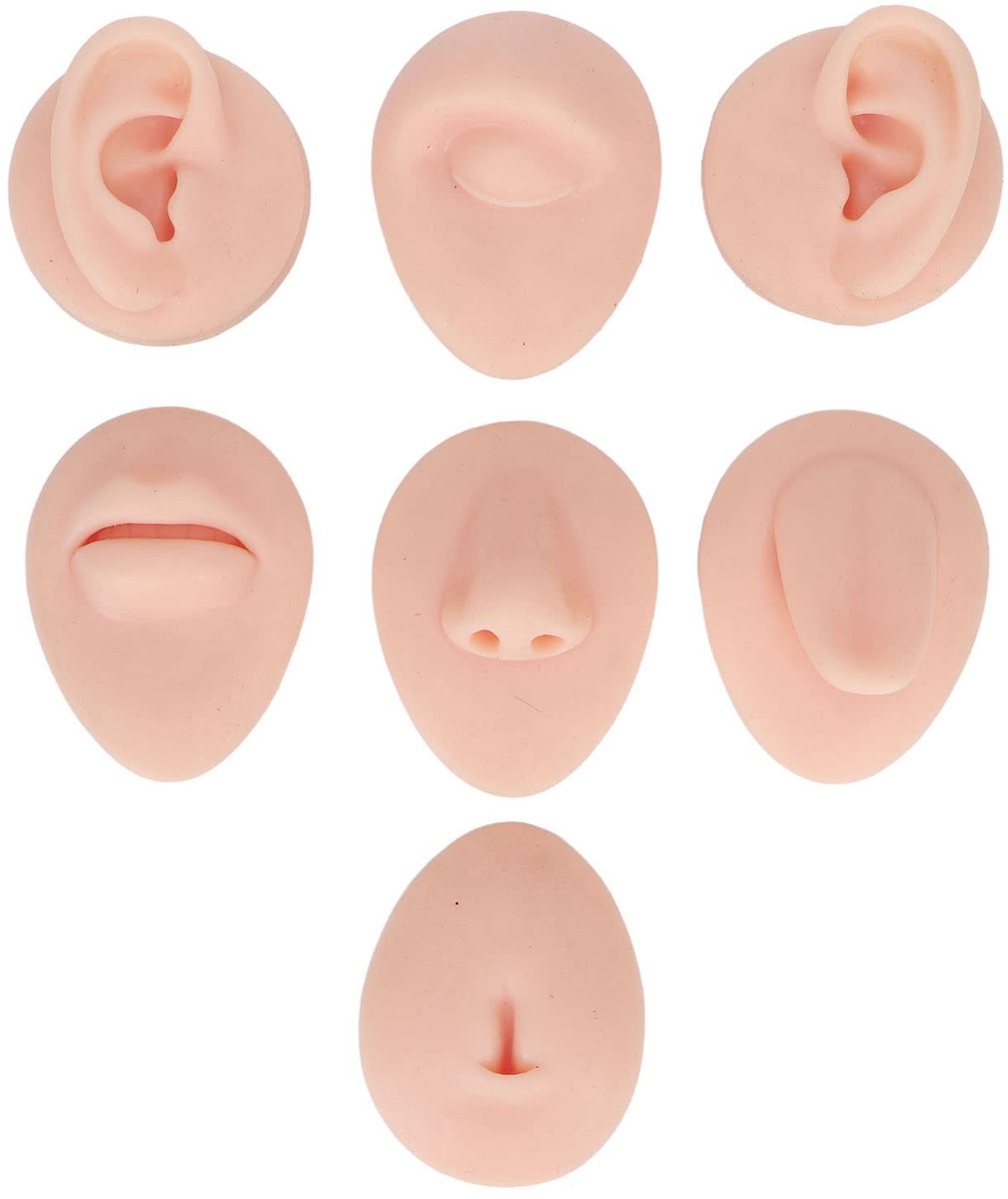 Dailygoods- Lichaamsdeelmodel Zacht Siliconen - Oefenmodel Piercing - Simulatie Oor/Oog/Neus/Mond/Tong/Navel - Beginners - Herbruikbaar - Voedselveilig - Piercingmodel