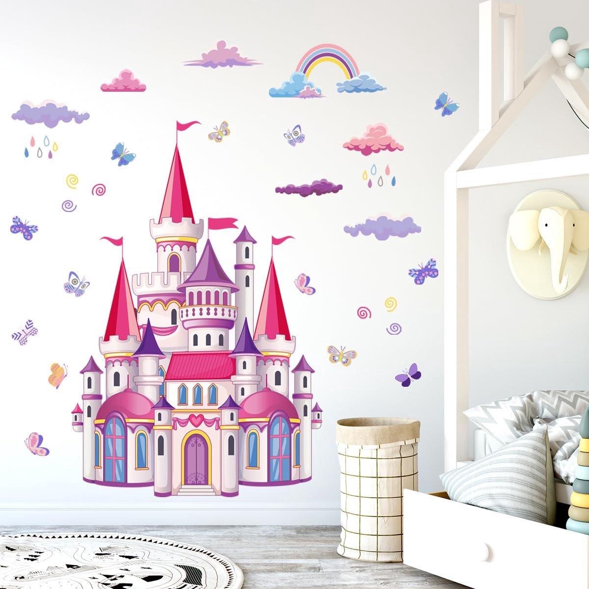 Dailygoods- Muurstickers Feeënslot - Muurstickers Meisjeskamer - Decoratieve Muurstickers - Muurstickers Kinderkamer - Muurstickers Slaapkamer - Veilig en Niet Giftig - Wanddecoratie