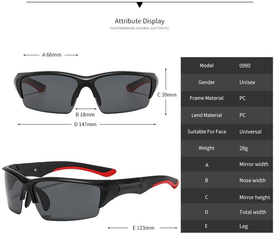 Zonnebril - Sportbril - Unisex - Gepolariseerd & UV-bescherming - Fietsbril - Ultralicht - Duurzaam montuur - Outdoorsporten - Bruin montuur met rode glazen — afbeelding 4