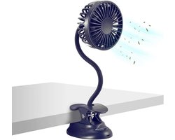 Clipfan met Klembord - USB-oplaadbare Persoonlijke Ventilator met Flexibele Hals - 3 Snelheden - Geschikt voor Babywagen Kantoor Bed Auto Strand Kamperen Studentenkamer - Noodvoedingsbankfunctie - Marineblauw