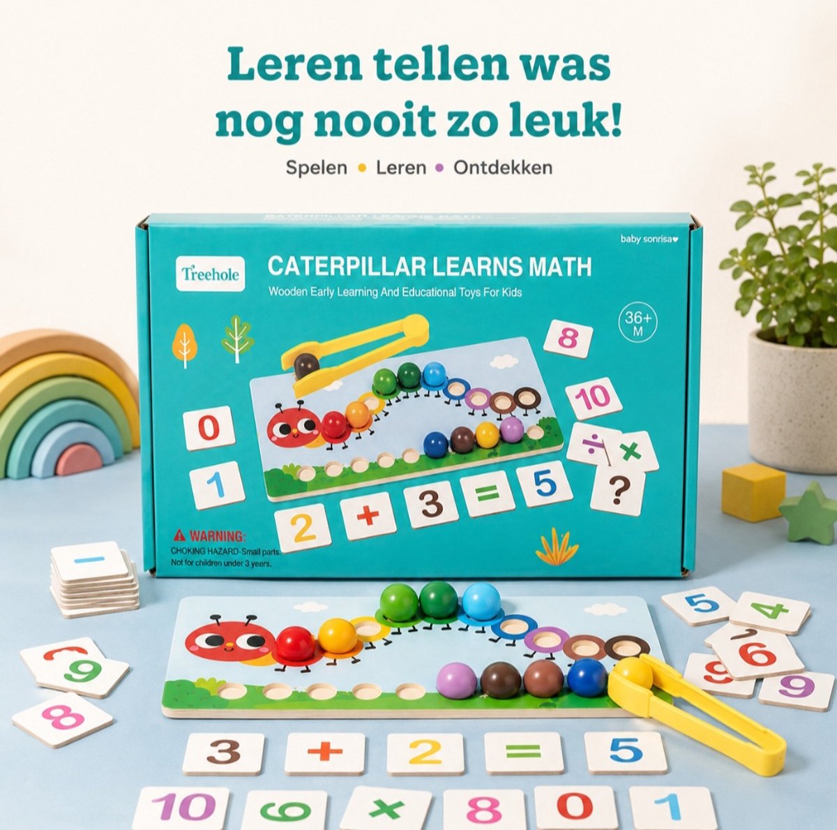Baby Sonrisa Houten Rekenspel Montessori – Educatief - Telspel met Pincet – Educatief Speelgoed 3 Jaar+ – Kleuren Sorteren & Fijne Motoriek — afbeelding 7