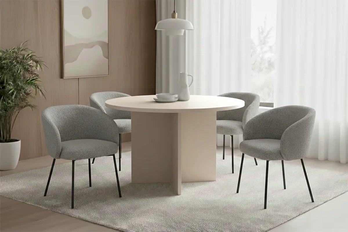 Woonenzo Ravello - Eettafel - Rond - Beige - 120cm - Japandi - Scandinavisch - Minimalistisch - 4 persoons - 5 persoons