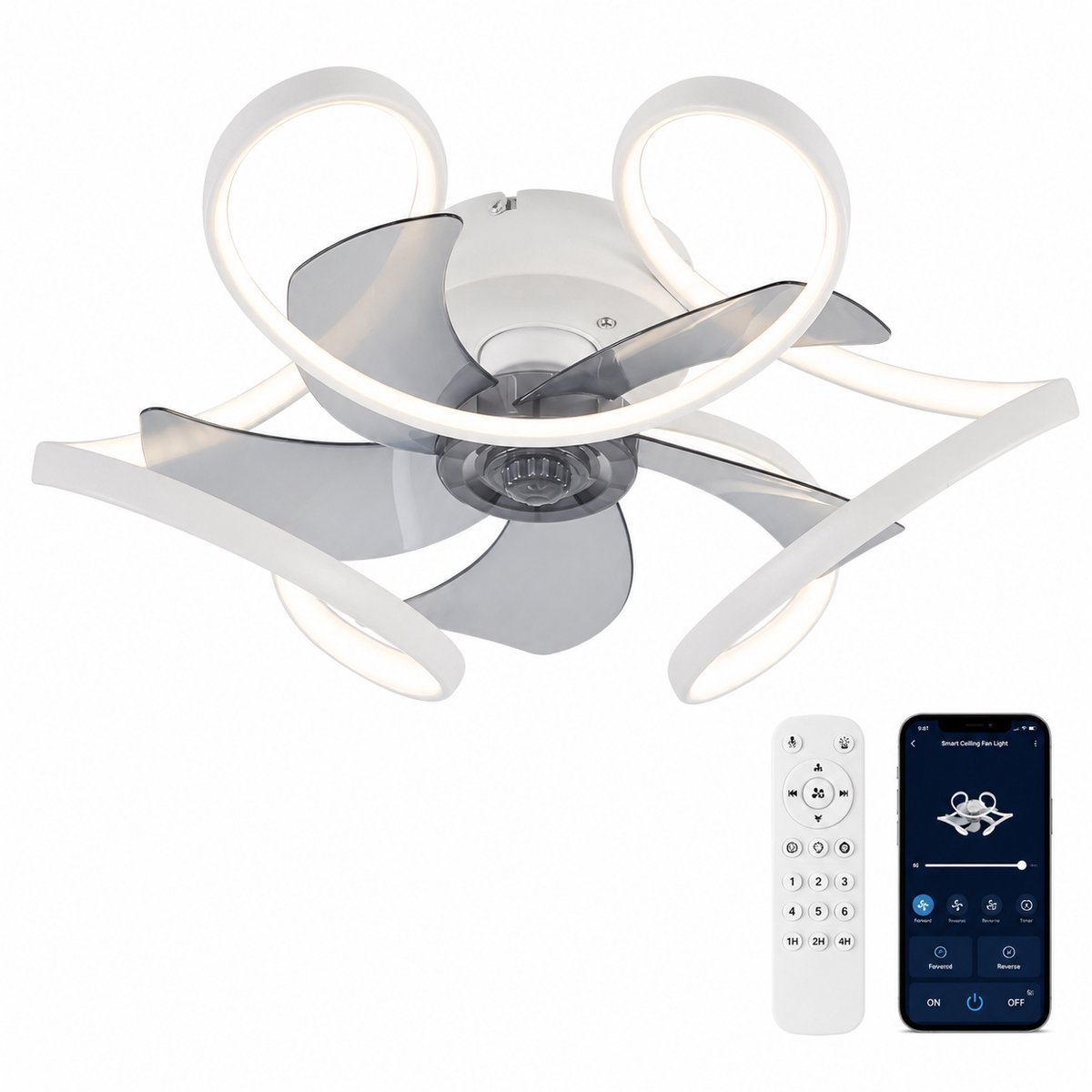 ITRONIQ Smart Plafondventilator Met Verlichting - LED Plafondlamp Met Ventilator - Afstandsbediening & App - Dimbaar - Wit