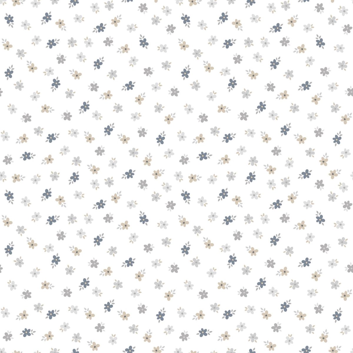 Behang - Bloemetjes - Wit Blauw - Babykamer Jongen - Kinderkamer - Scandinavisch - Nordic - Bloemenbehang - Pastel - 0,53 x 10,05 M - Happy