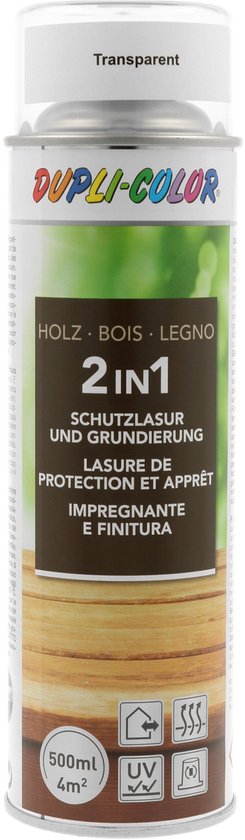 DUPLI-COLOR spuitbus transparante houtbeits 2-in-1, 500ml.