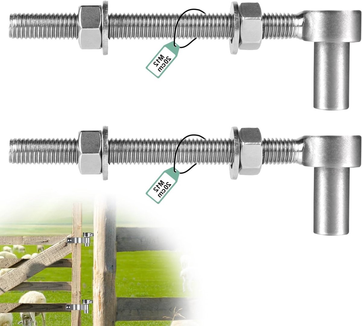Set van 2 M12*200mm Deur Scharnieren, Verstelbare Zware Deurscharnieren van RVS voor Tuinp