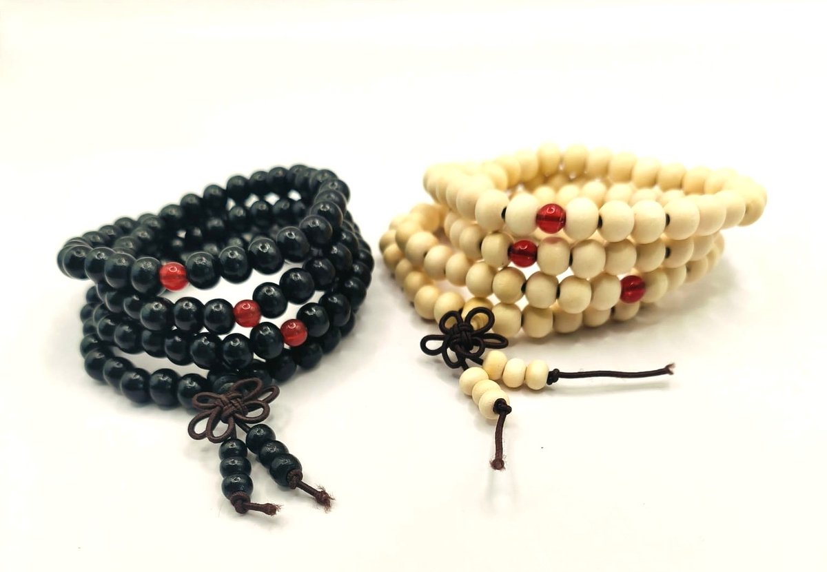 Houten Mala set van 2 - 108 kralen ketting zwart wit - Meditatieketting 8mm kralen