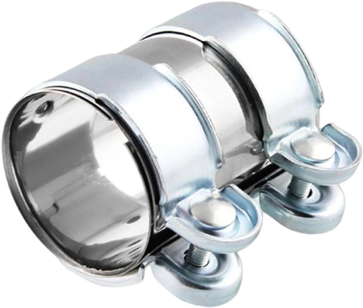 Exhaust Clamp 50 mm - Dubbele RVS Uitlaatklem voor Pijpverbinding, Reparatieklem en Bochtverbinding (Diameter 51 mm / L: 95 mm)
