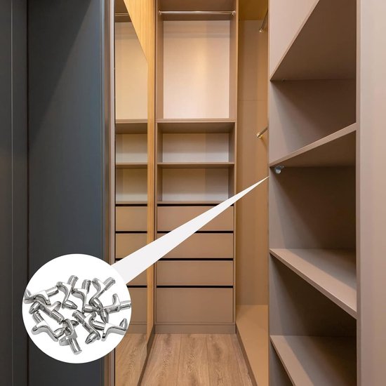 Set van 25 L-vormige Planksteunen met Opbergdoos, Ideaal voor Keukenkast, Boekenkast en Kasten, Stevige Plankondersteuning voor Optimale Ruimtebenutting — afbeelding 4