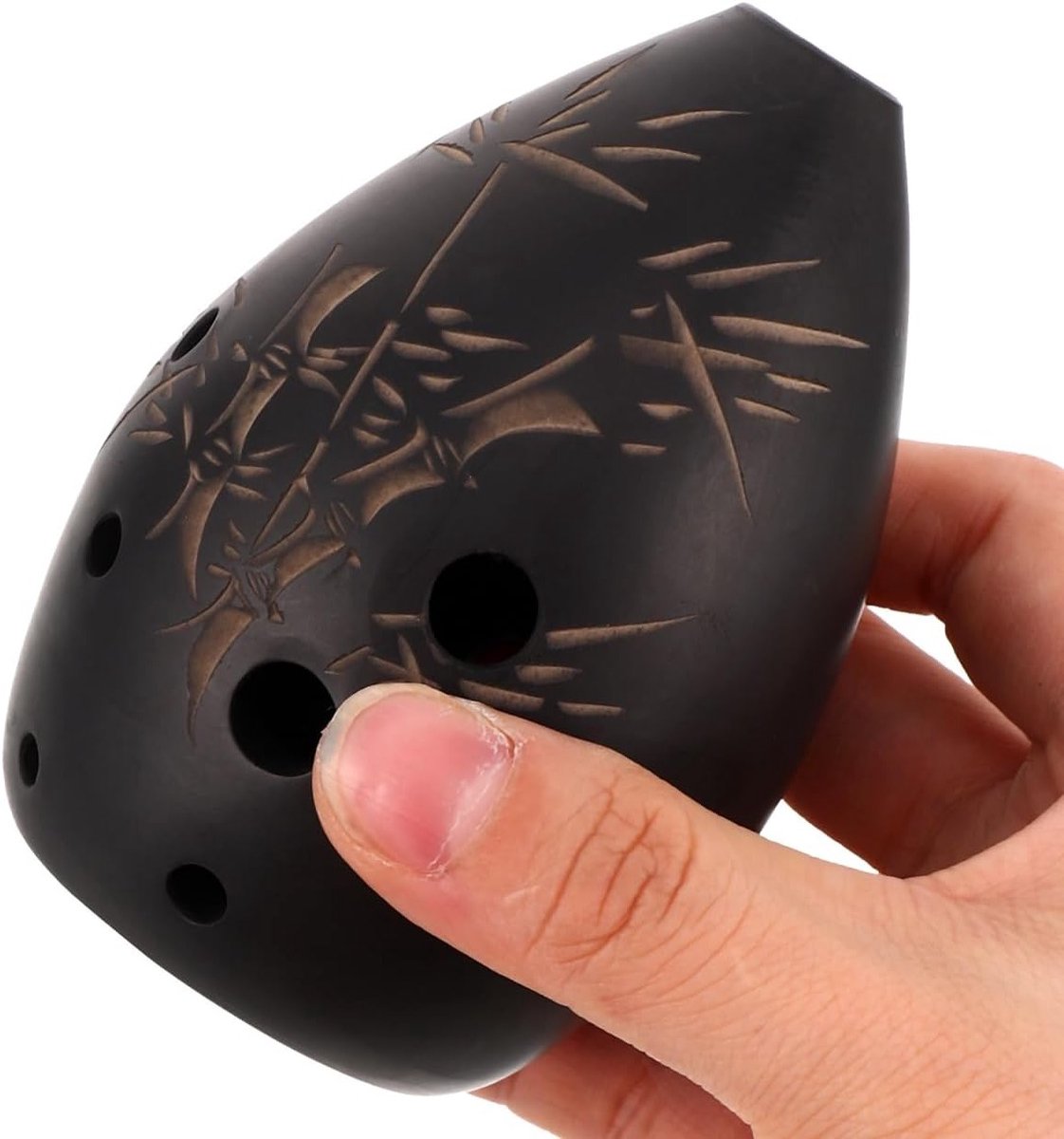 Handgemaakte zwarte ocarina, akoestisch instrument met 8 gaten voor traditionele en moderne muziek, perfect voor muzikanten
