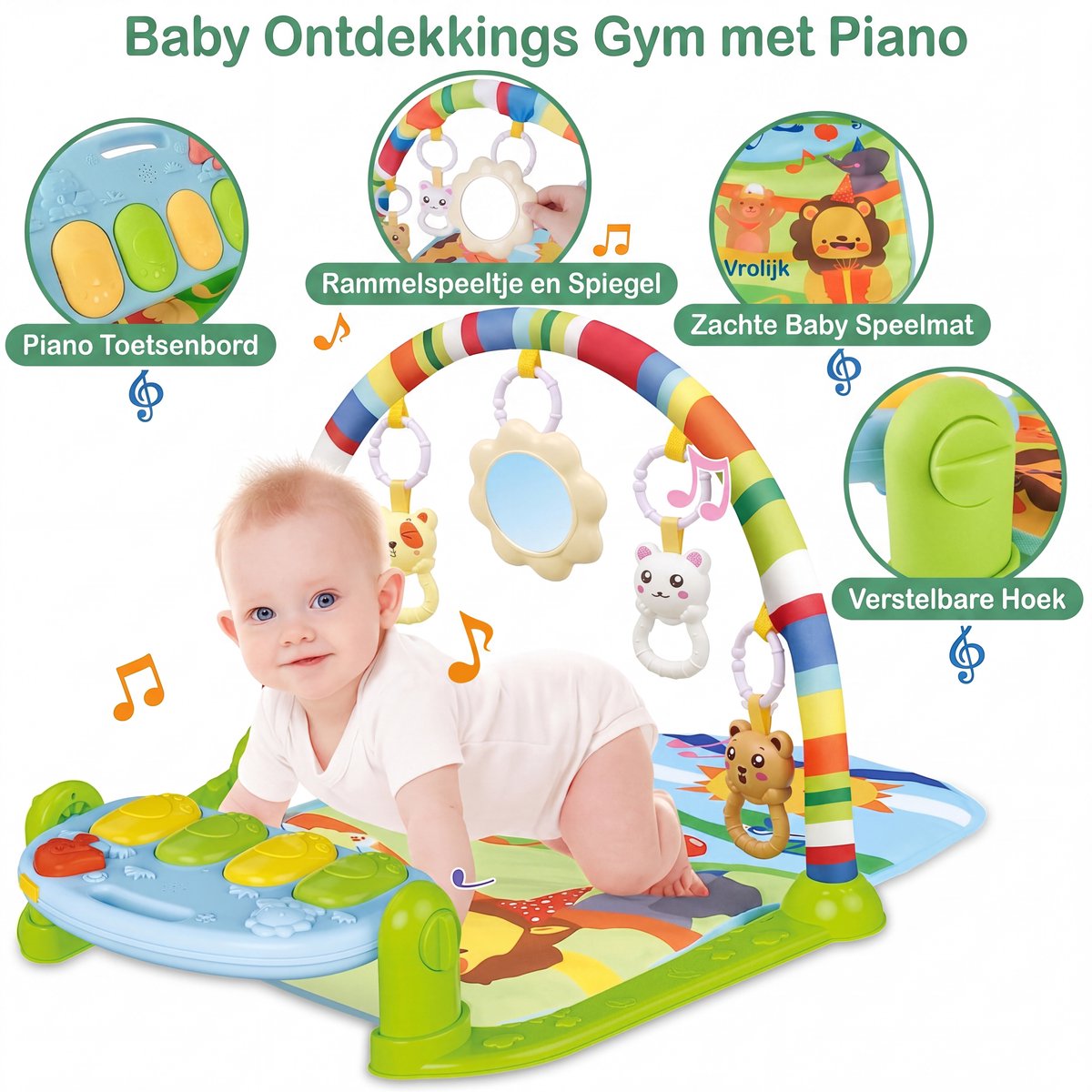 Bol.com Babygym - Speelmat met speeltjes en Piano - vanaf 0 jaar - fitness mat - baby speelkleed - muziek en speeltjes - Viva Kids aanbieding