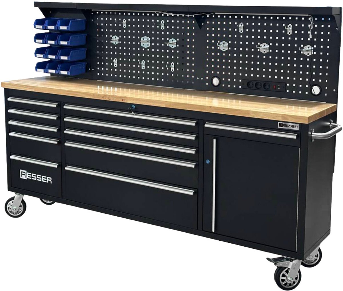 RESSER 215 cm Gereedschapswagen met achterwand (incl. Verlichting en Stekkerdoos)