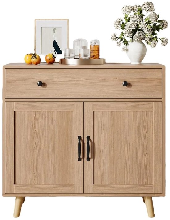 CINK Living® Houten Dressoir met Lade en Deuren - Modern Sideboard met Opbergruimte - Buffetkast voor Woonkamer, Hal of Keuken - Naturel Houtlook