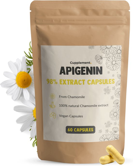 Cupplement Apigenin Extract 100 mg 60 Capsules - Apigenine 98% extract - Uit kamille - Slaap - Vegan - Zonder toevoegingen - Lab getest - 60 dagen voorraad per zakje