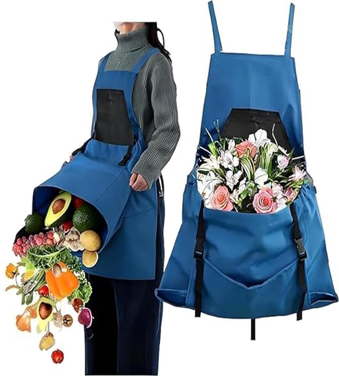 Tuinschort - 1 stuk - Schort - met zakken - 50×60×20cm - Schort met plukzak - Duurzaam - Geschikt voor buitenplukken - Blauw