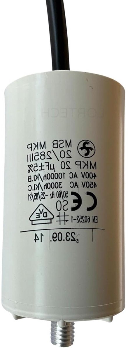 Permanente Condensator - Motorcondensator Startercondensator - Motoronderhoud Apparatuur - Doorsteekmontage - 20 µF 450 V - Zwart