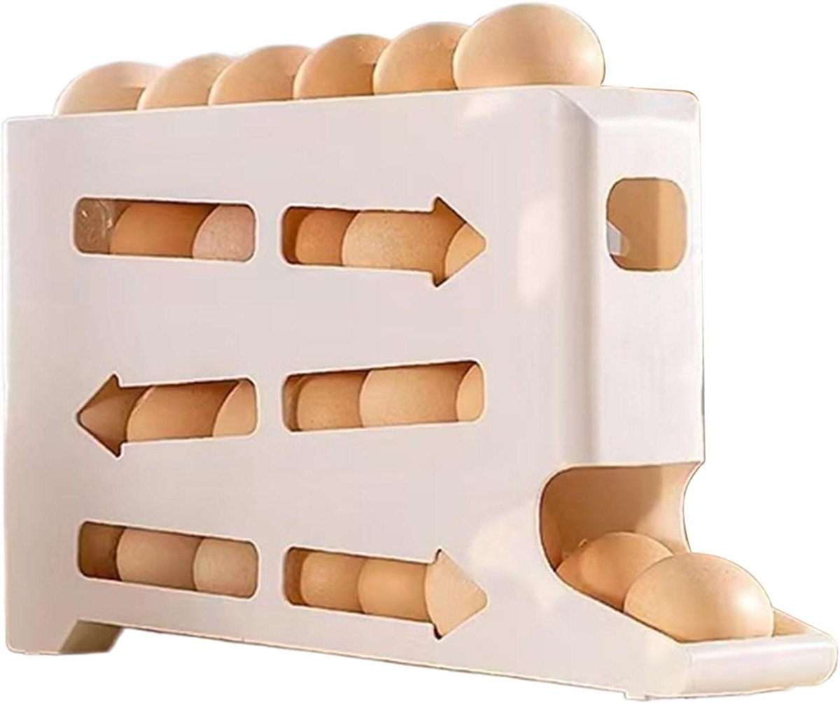 Eierorganizer Koelkast - Eierrek - Keuken Opbergen - Automatisch Rol Mechanisme - 4 Lagen - Transparant