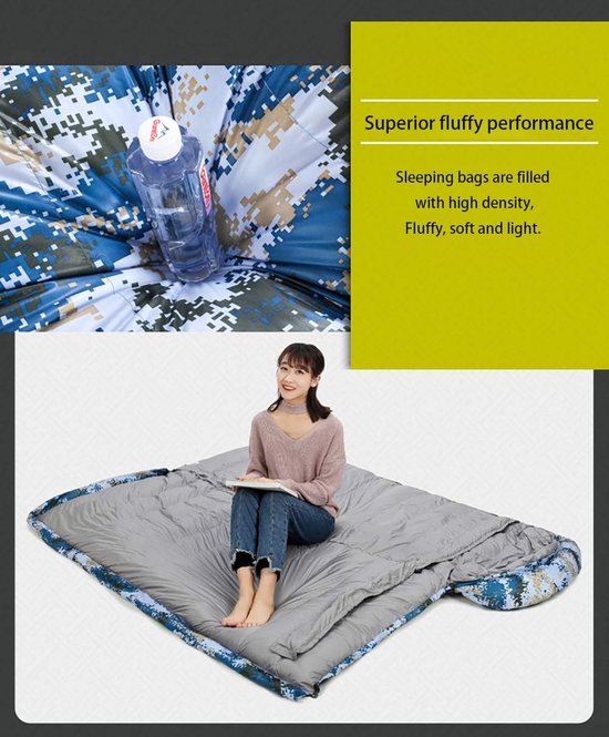 Waterdichte Slaapzak - Outdoor Slaapzak - Kamperen en Reizen - Extra Grote Warme - 220x80cm - Camouflage — afbeelding 5