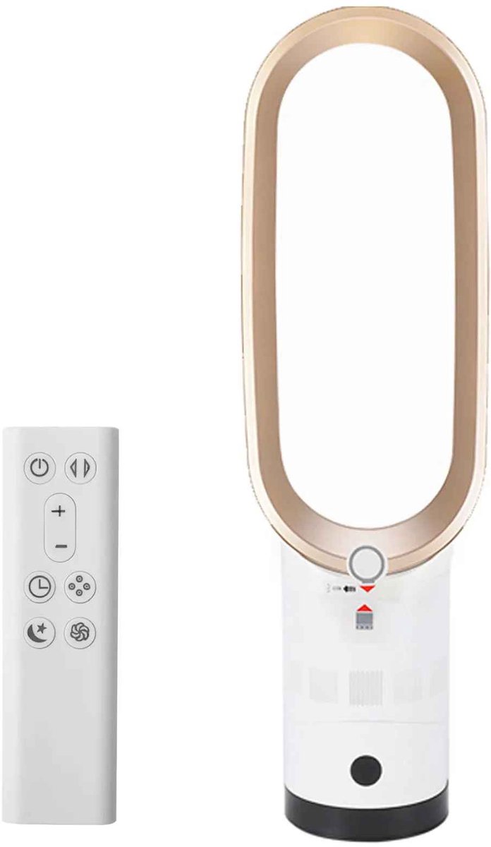 Casa Living Bladloze Torenventilator - Luchtverkoeling - 2-in-1 Luchtzuivering - 10 Snelheden - Stille Oscillatie Ventilator - Wit / Goud