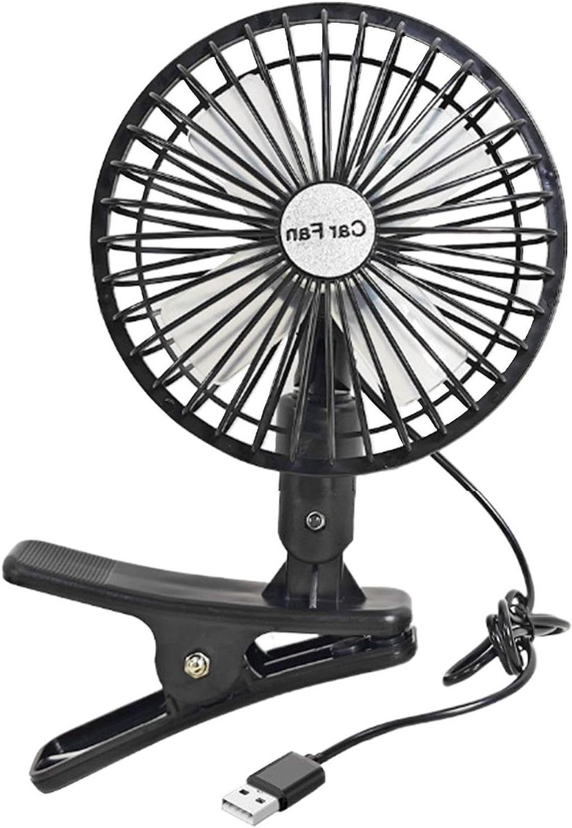 Klemventilator Auto - Draagbare Koeler - Verfrissing Onderweg - 360 Graden Rotatie - 15 cm Diameter - Zwart