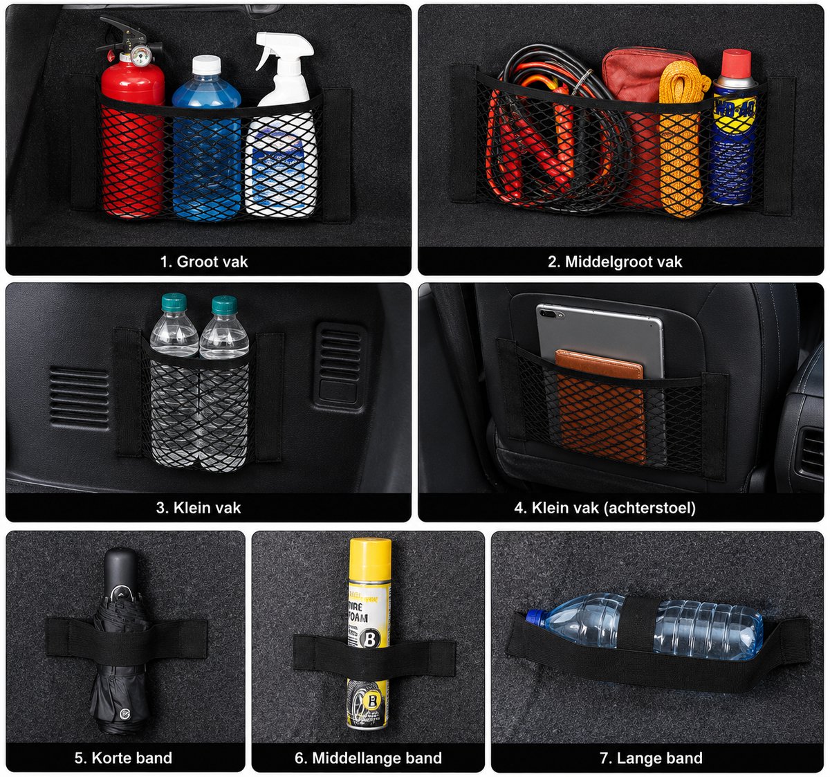MONTKIARA Kofferbak Nettas Set 7 Stuks voor Auto en SUV kopen | Elastische organizer met klittenband en bagagenet