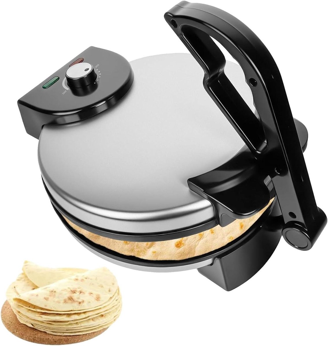 Roti Maker - Tortilla Pers - Platte Broden Maken - Instelbare Temperatuur - 30 cm Plaat - Zwart