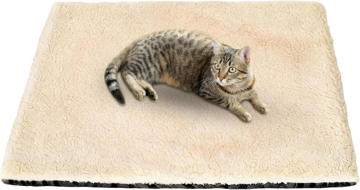 Zelfverwarmend kattenbed - Thermisch huisdierkussen - Warmtebehoud - Niet-elektrisch ontwerp - 57 x 46 cm - Beige