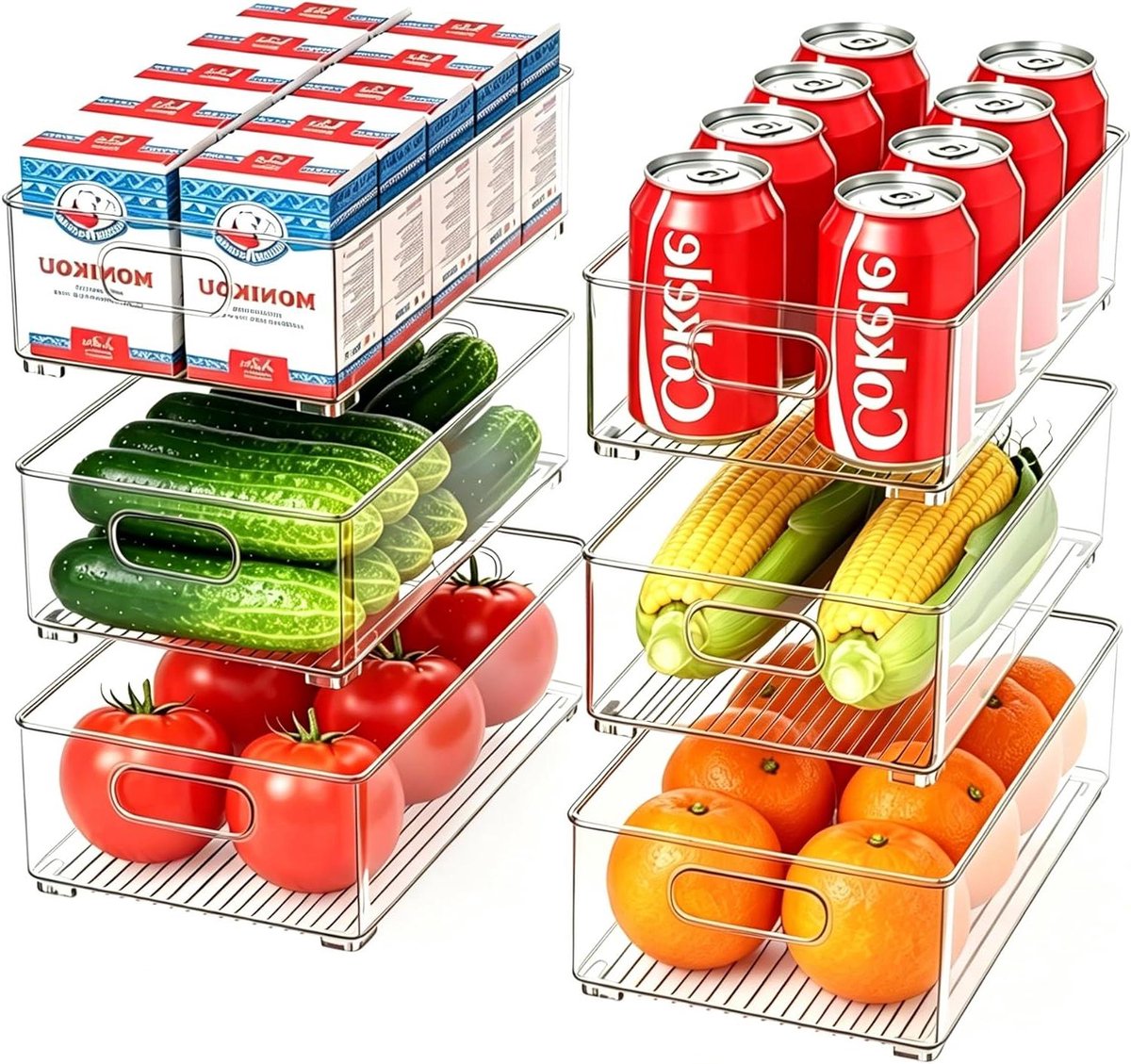 Koelkast Organizer - Opbergbakken Set - Keuken Opbergen - Stapelbaar Ontwerp - 6 Stuks - Transparant