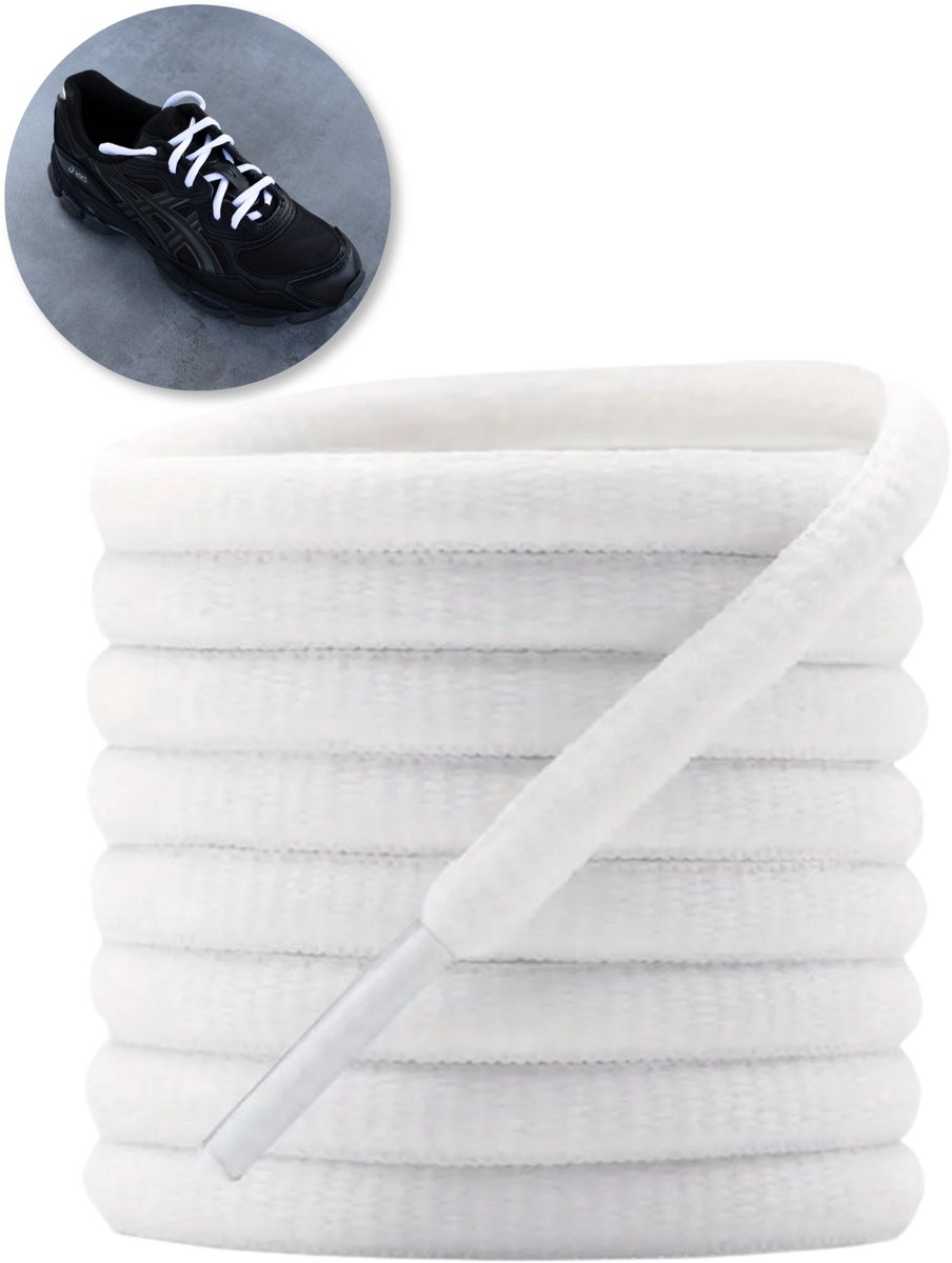 Sneakers Abel Ovale Asics Veters - 140CM - White - Wit - Laces - Schoenveters - o.a. geschikt voor Asics, New Balance etc