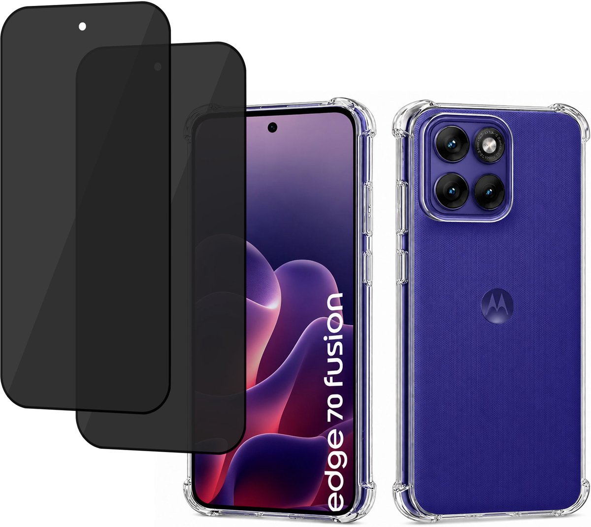 ChiGuard Hoesje & 2x Privacy Screenprotector geschikt voor Motorola Edge 70 Fusion Hoesje Screenprotector - Gehard Glas Cover + Shock Proof Case - Transparant