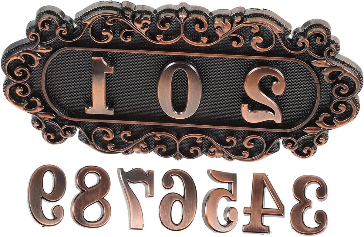 Huisnummer Plaquette - Decoratief Bord - Adres Aangeven - Europees Design - 17.5 x 8.5 cm - Brons