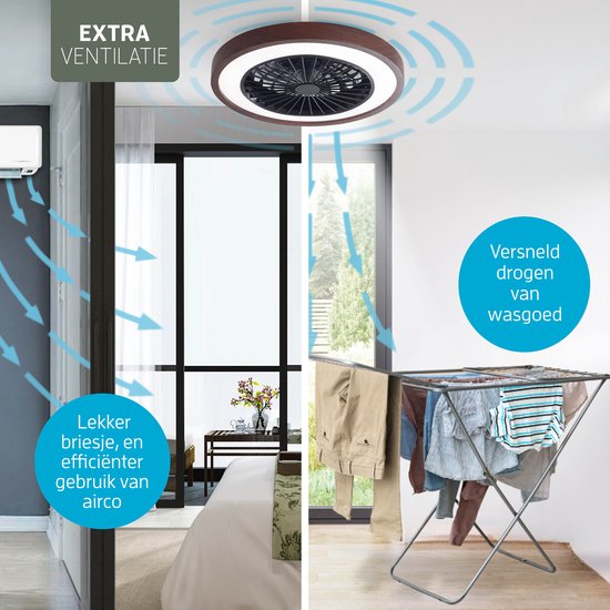 Varin® Plafondventilator met verlichting - Walnoot hout - Tuya Wifi - LED RGBW - Ø 50cm - Super stil - Afstandsbediening smart lamp - Plafondlamp slaapkamer - Plafonniere woonkamer - Plafondlampen - Plafond lamp - Verlichting kinderkamer - Ventilator van Varin — afbeelding 4