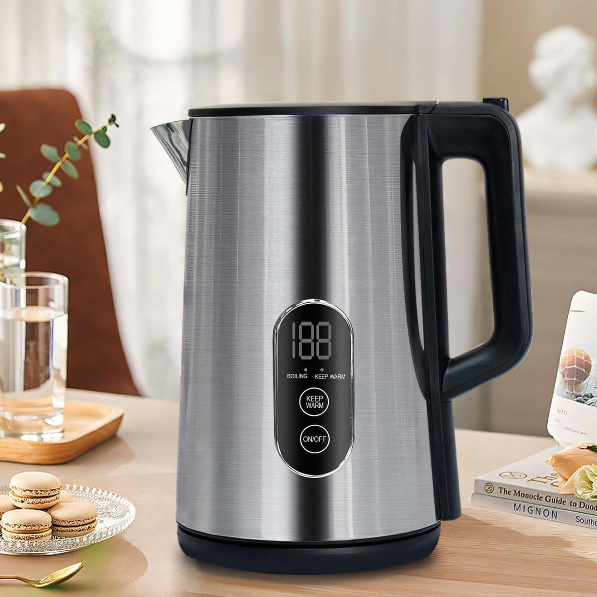 Elektrische Waterkoker - Thee Koker - Snel Water Koken - Warmhoudfunctie Automatische Uitschakeling - 18 Liter - Zilver Zwart
