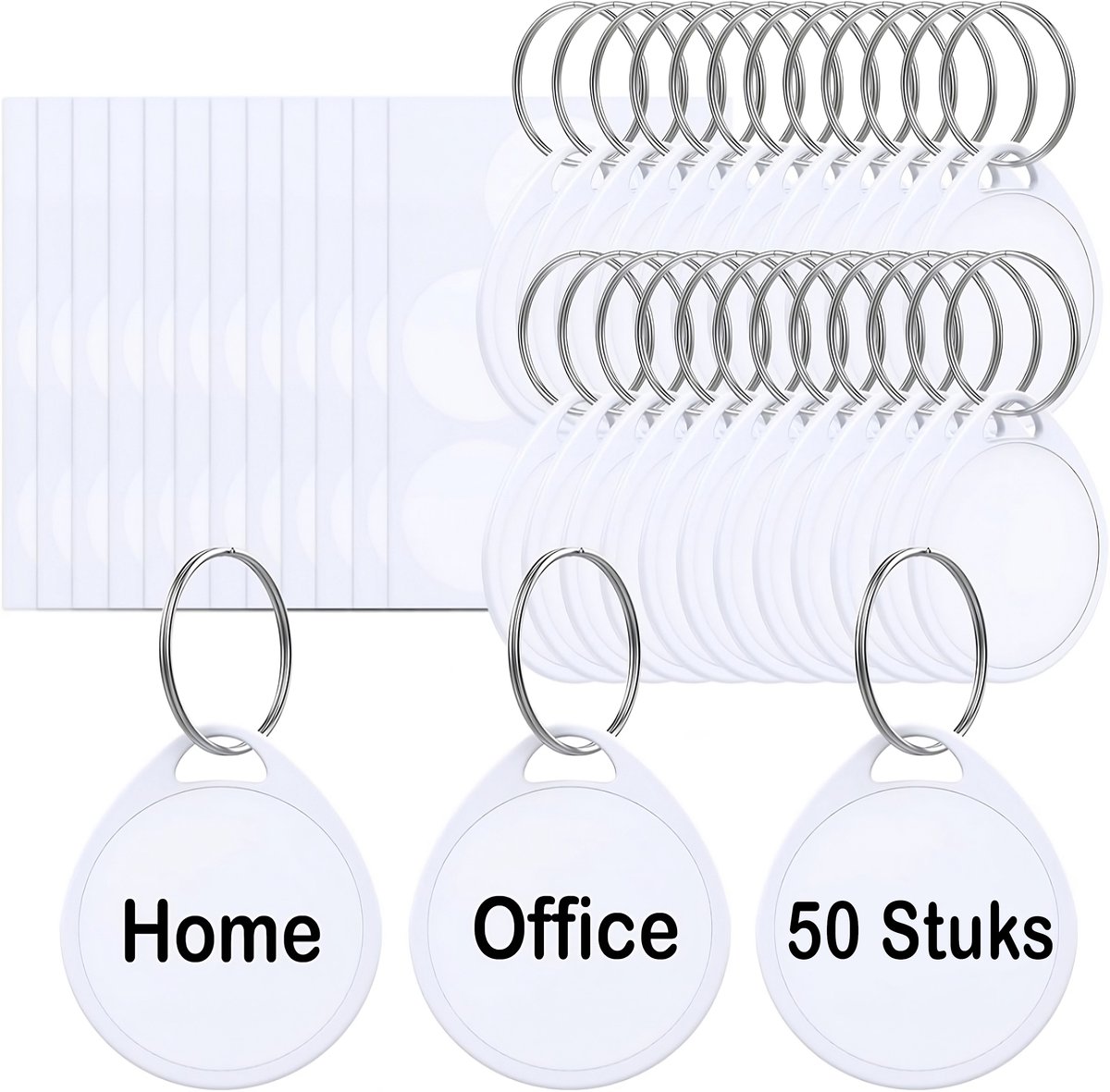 50 Stuks Sleutellabels met Sleutelringen met 500 Witte Stickers rol - Sleutelhangers Tags voor Volwassenen - Sleutelring Naamkaartjes - Sleutels Onderscheider - Labels met Ring - Keychain Sleutelhouder Sleutelrekje - Bagagelabel - Key Sleutelclip