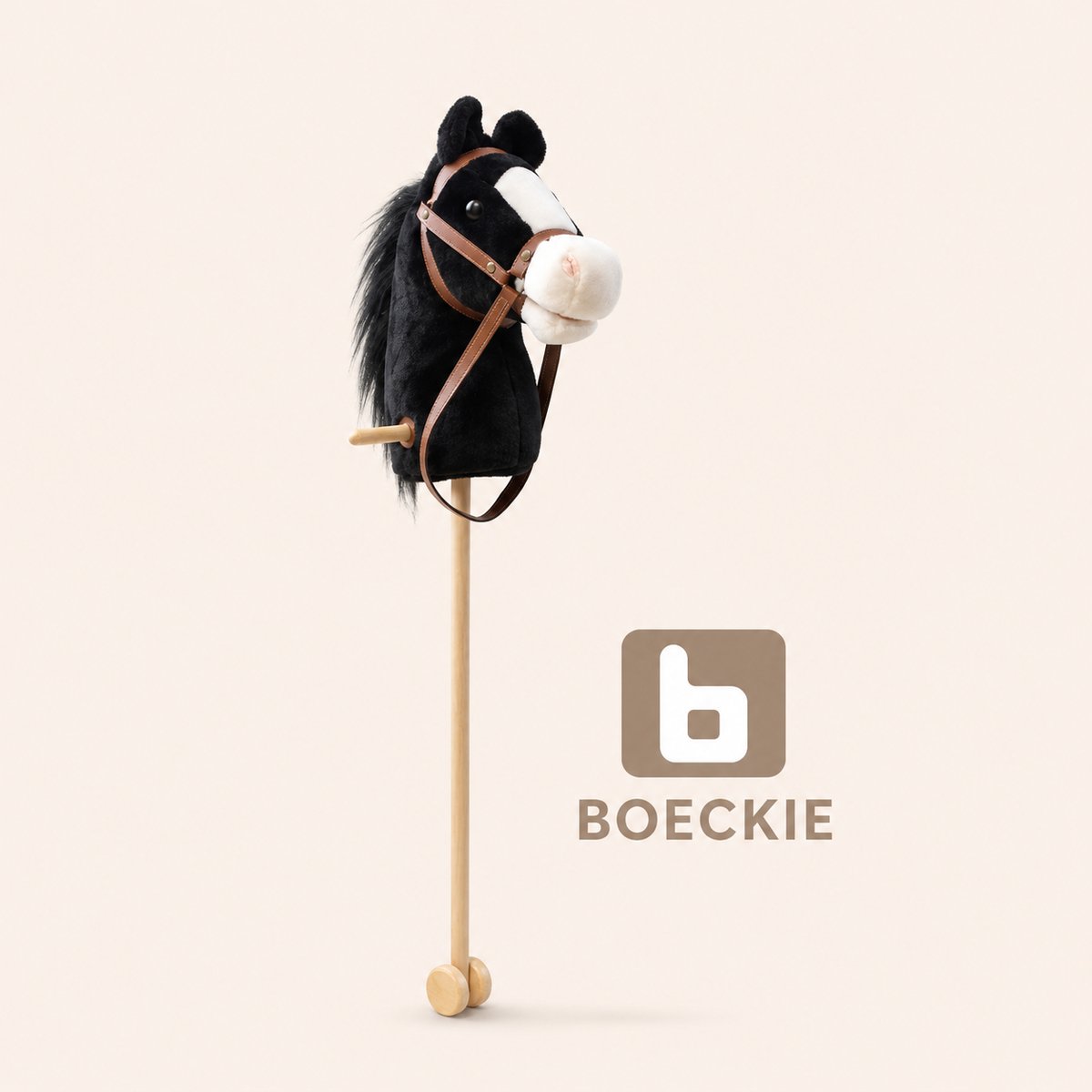 BOECKIE Hobby Horse Stokpaard Zwart - Houten Pluche Stokpaard voor Kinderen