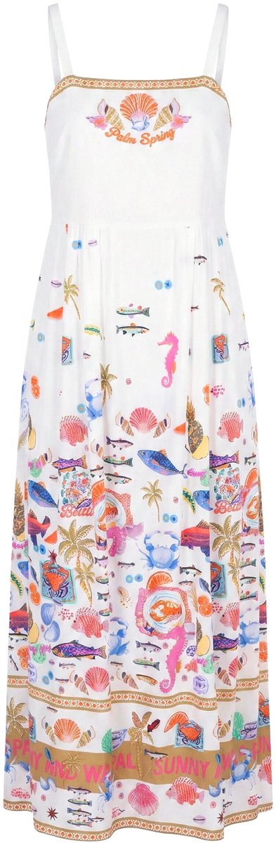 Angel of Style - Dames - Midi-jurk A-lijn bonte kleurenpatronen spaghettibandjes - Sneeuwwit - Maat 46
