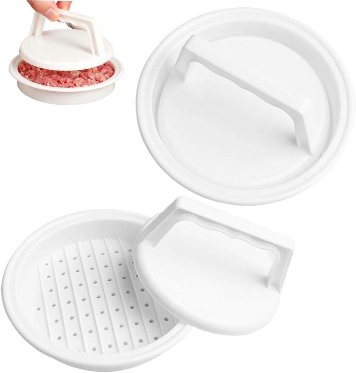 Burgerpers Set - Vleesvormer - Burgers Maken - Antiaanbaklaag - 2 Stuks - Wit